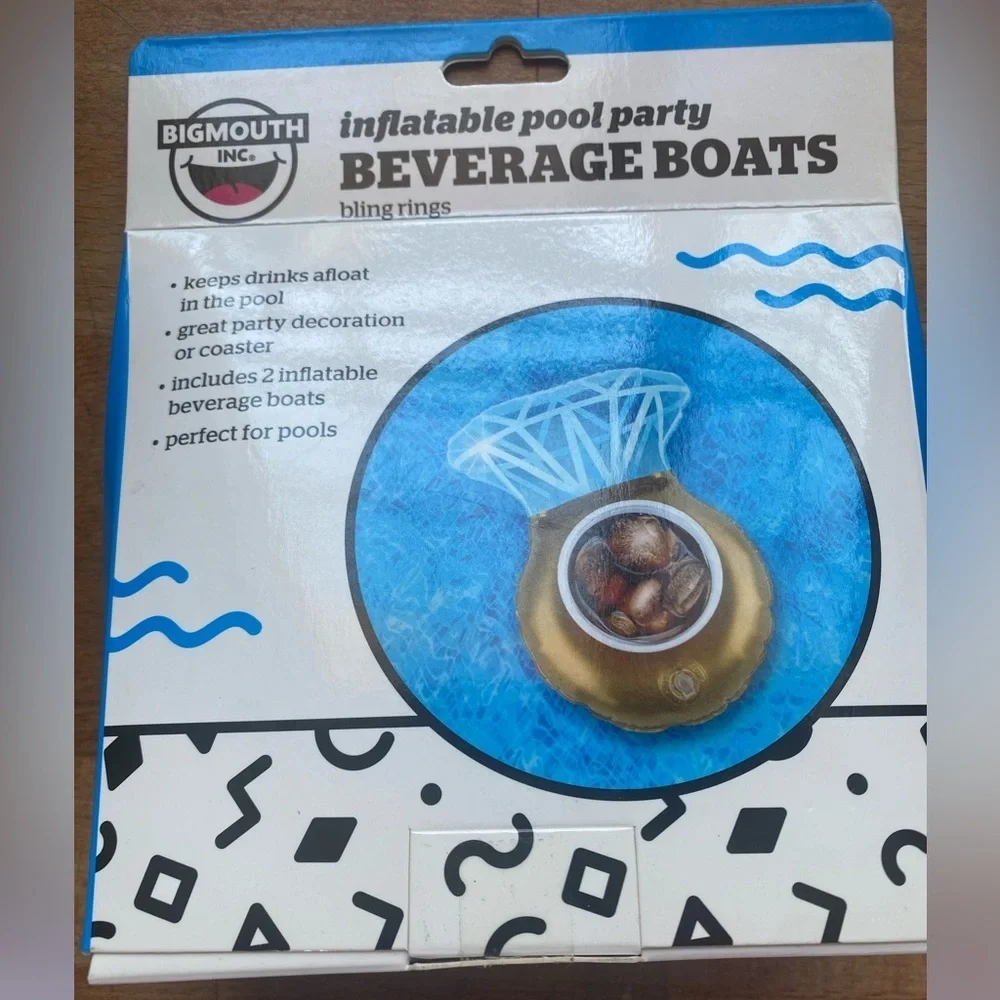 Bigmouth Inc 2 Pack Inflatable Pool Party Bling Rings Beverage Boats NEW - Picture 2 of 3